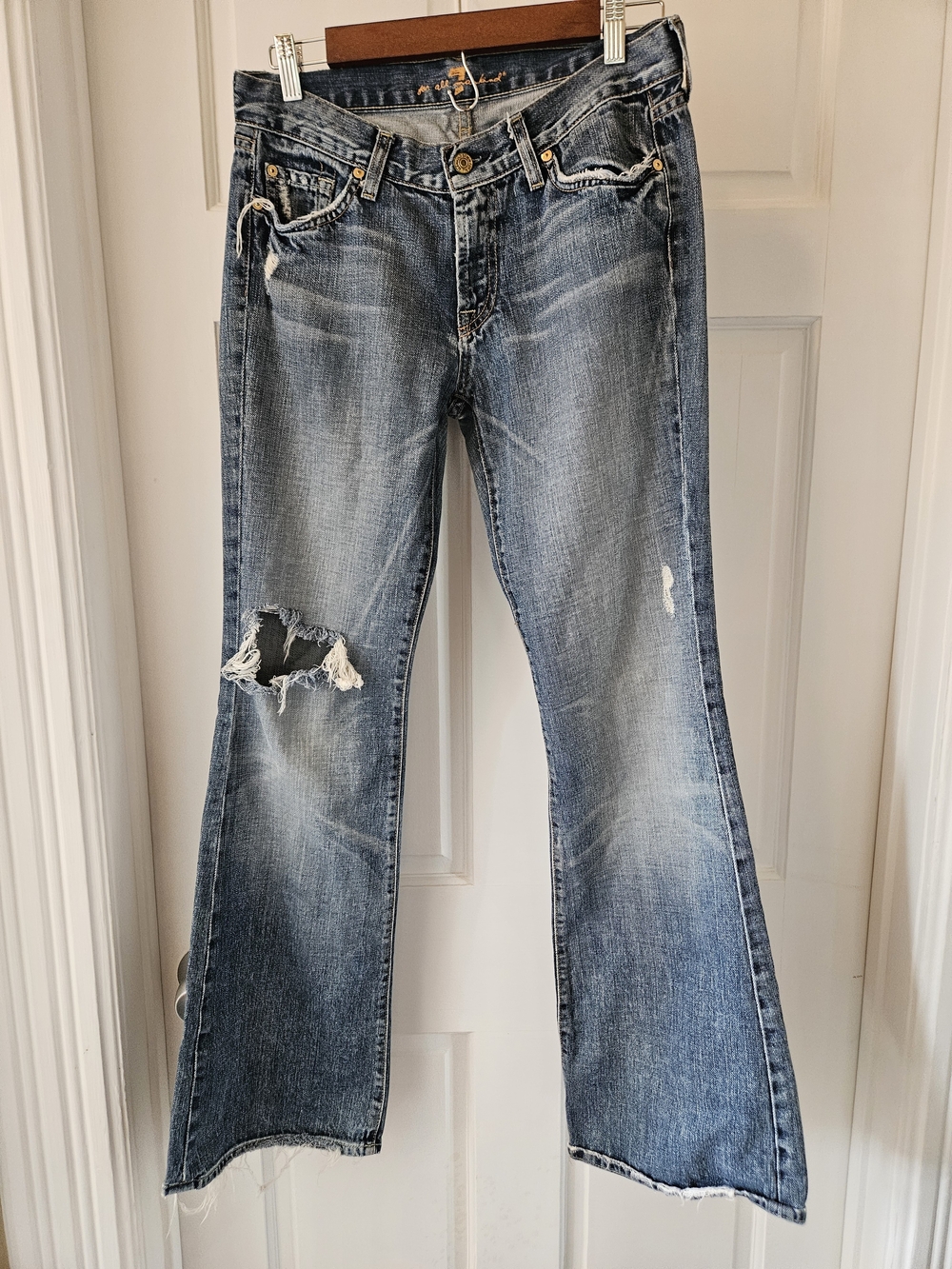 Distressed Blue Flare Jeans 7 For All Mankins